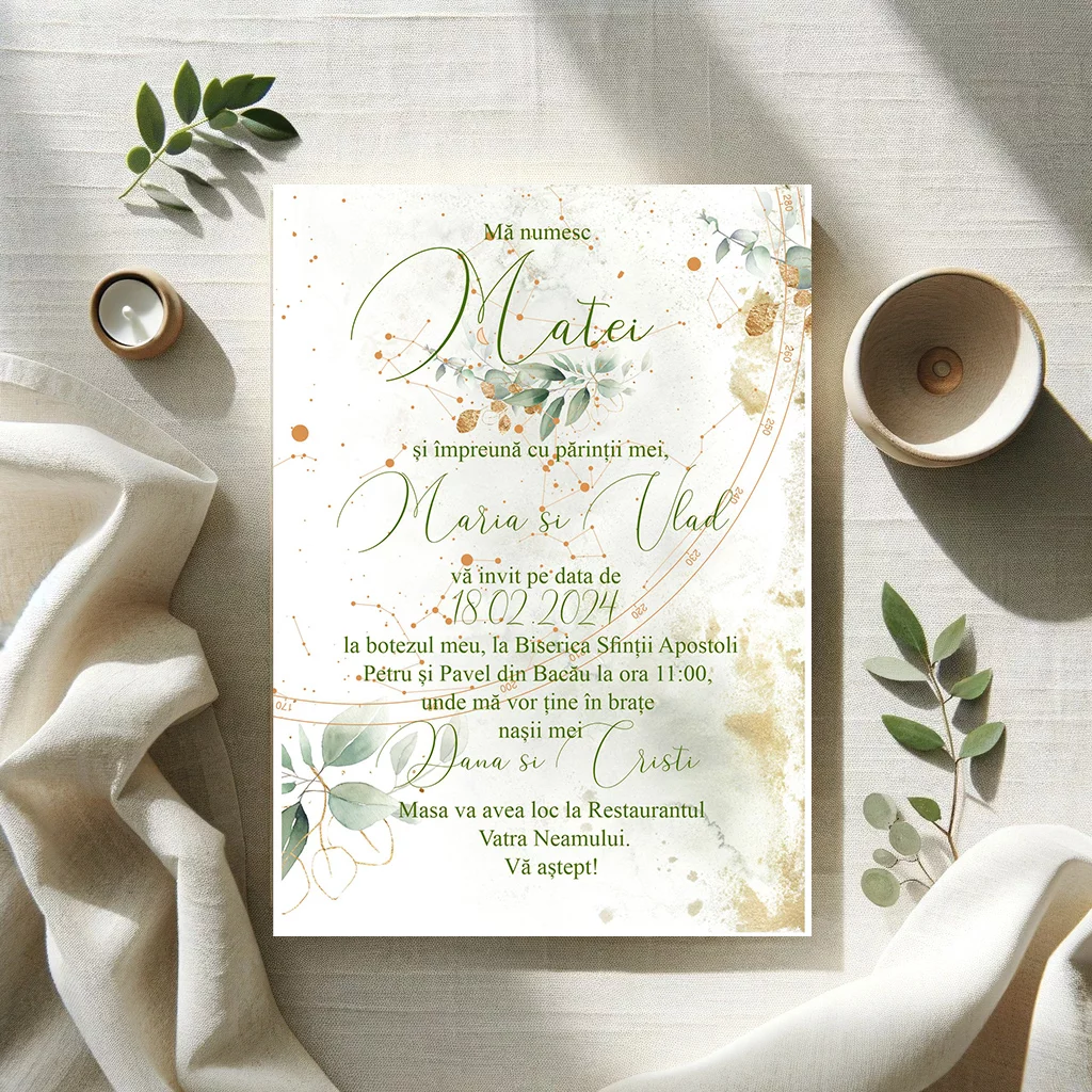 Invitatii Botez Harta Stelelor Natura Set 10 bucati