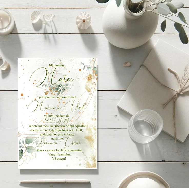 Invitatii Botez Harta Stelelor Natura Set 10 bucati - imagine 2