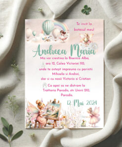 Invitatii Botez Zana Curcubeu Set 10 bucati
