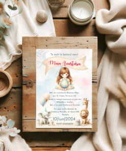 Invitatii Botez Glob Pamantesc Roz Set 10 bucati