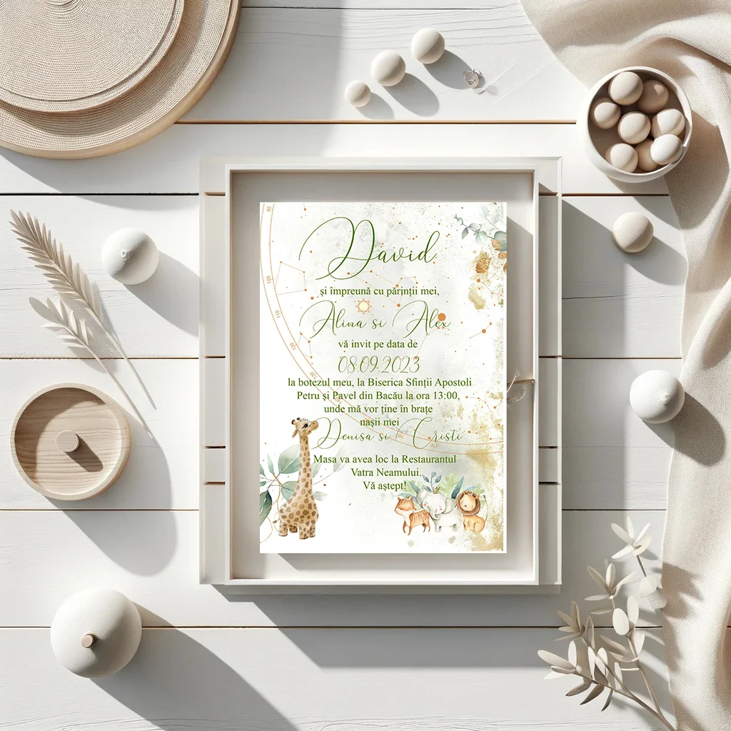 Invitatii Botez Harta Stelelor Jungla Set 10 bucati - imagine 2