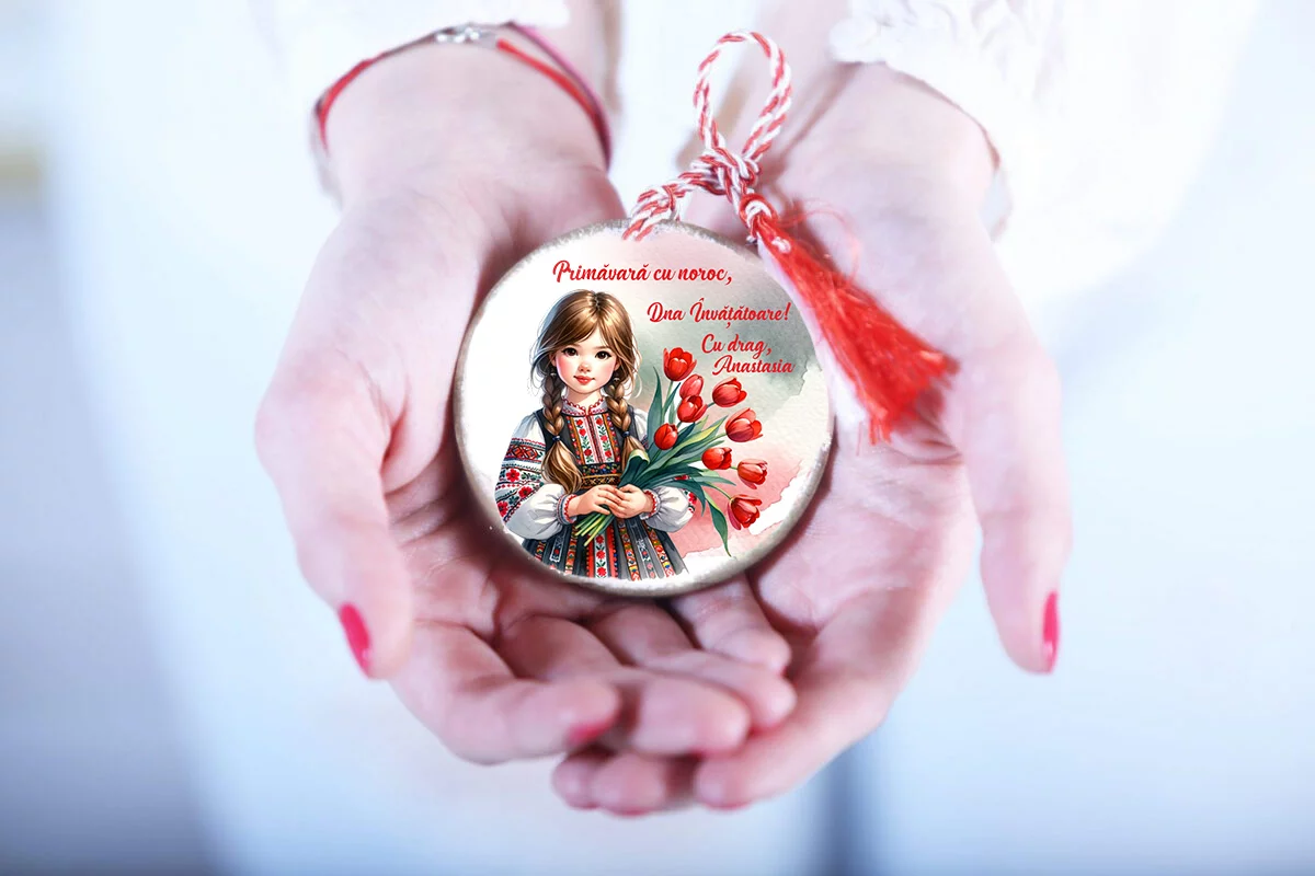Martisor personalizat Invatatoare sau Profesoara - Cerc fetita cu lalele