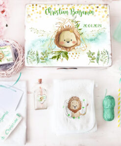 Trusou Bebelus Personalizat prin Broderie Leu și Frunze