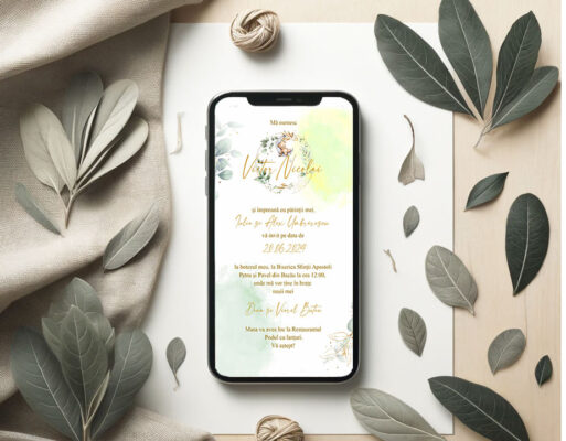 Invitatie digitala botez Eucalipt Urs