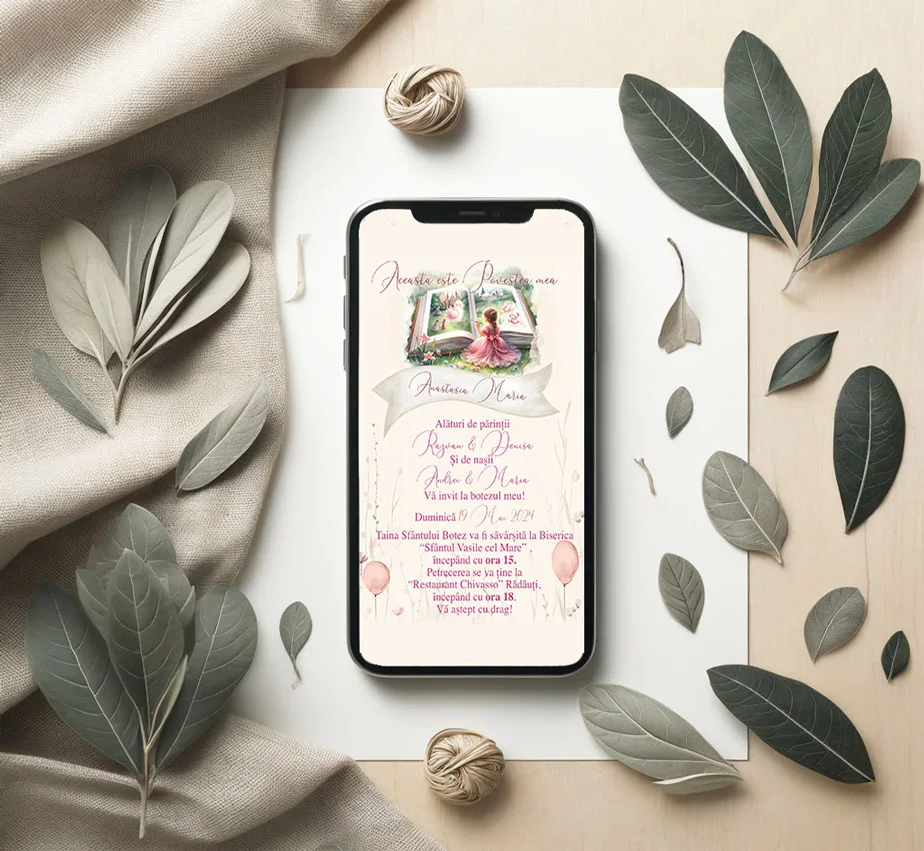 Invitatie digitala Botez sau Petrecere Povestea mea