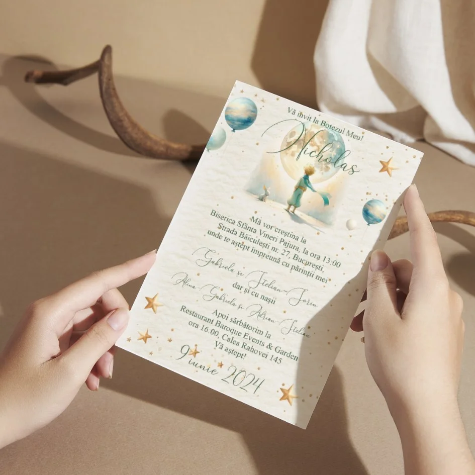 Invitatii Botez Micul Print pe luna Set 10 bucati