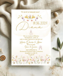 Invitatii Botez Flori de Camp Set 10 bucati