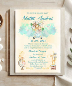 Invitatii Botez Safari bleu Set 10 bucati