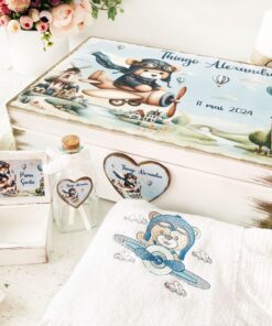 Alternative view of Trusou Botez Premium Personalizat din Muselină Organica - Urs Aviator