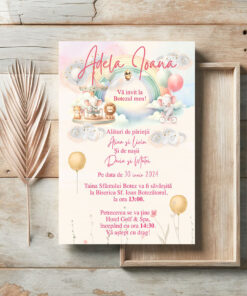 Invitatii Botez Curcubeu si Carusel Set 10 bucati