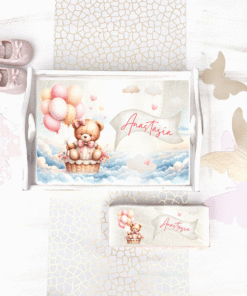 Tavita mot personalizata si cutiuta suvita - Set 1 An Ursulet roz Baloane