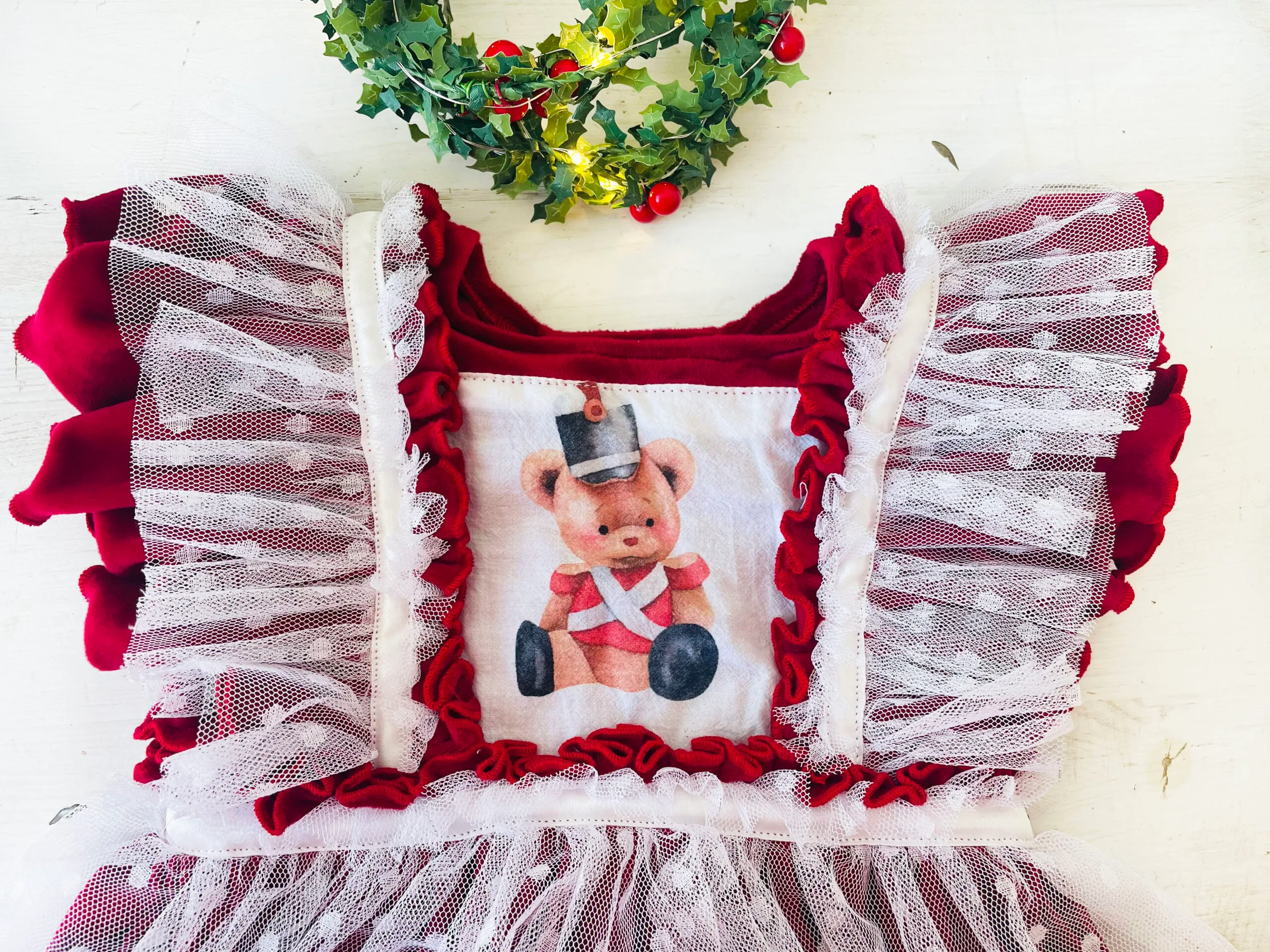 Rochita Craciun Catifea Personalizata Ursuleț - imagine 2