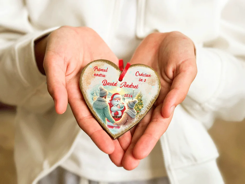 Primul Craciun in trei cu Mosul - ornament personalizat fetita sau baiat