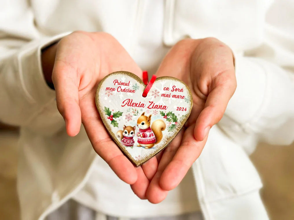 Primul Craciun ca Sora sau Frate mai mare Veverite - ornament personalizat