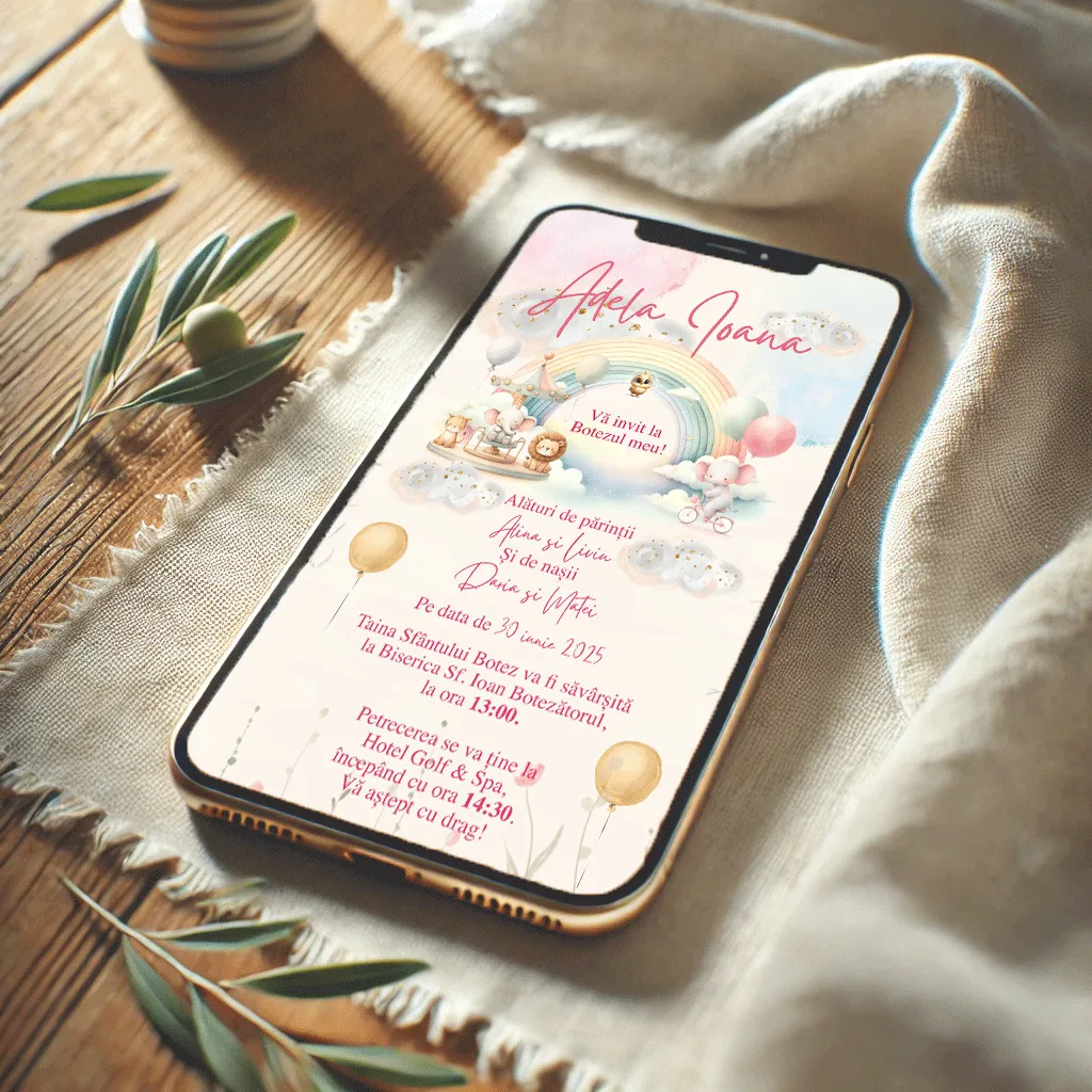 Invitatie digitala Botez sau Petrecere Curcubeu Carusel