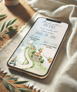 Invitatie digitala Video Botez sau Petrecere Iepurasul pe Vespa