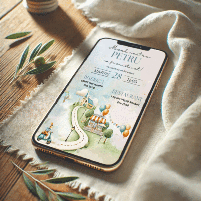 Invitatie digitala Video Botez sau Petrecere Iepurasul pe Vespa