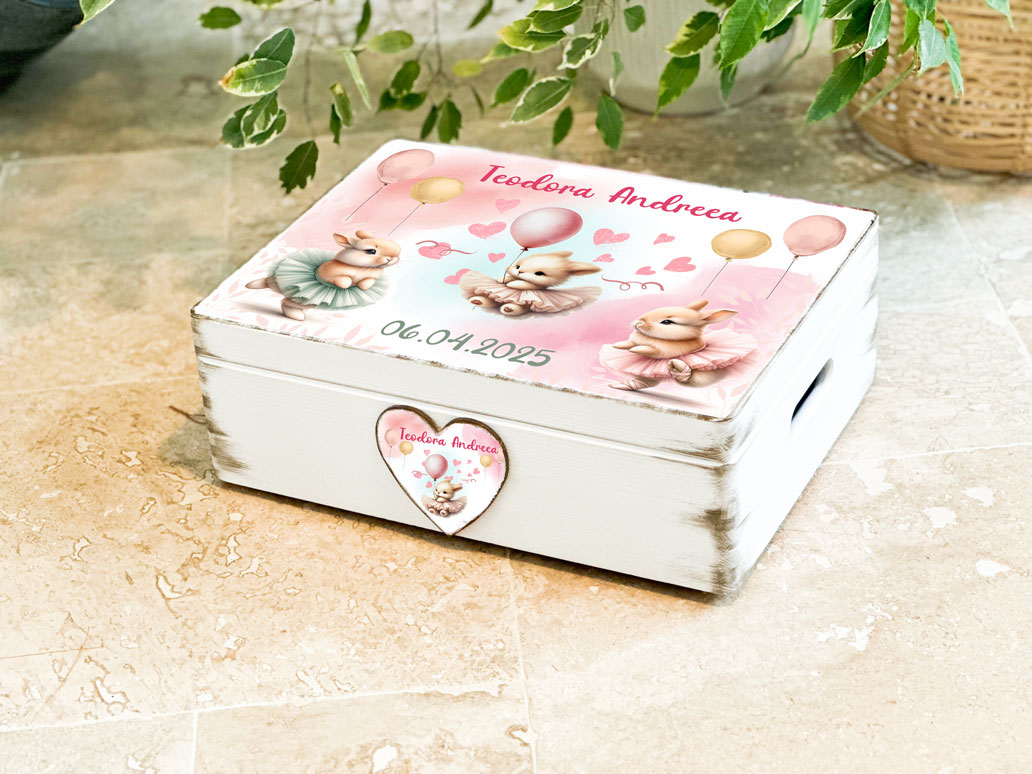 Cutie personalizata amintiri Iepuri Balerini