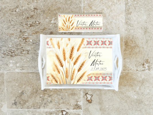 Tavita mot personalizata si cutiuta suvita - Set 1 An Traditional Grau