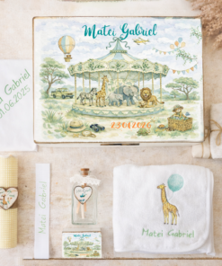 Trusou Botez  Personalizat Carusel Safari Bleu