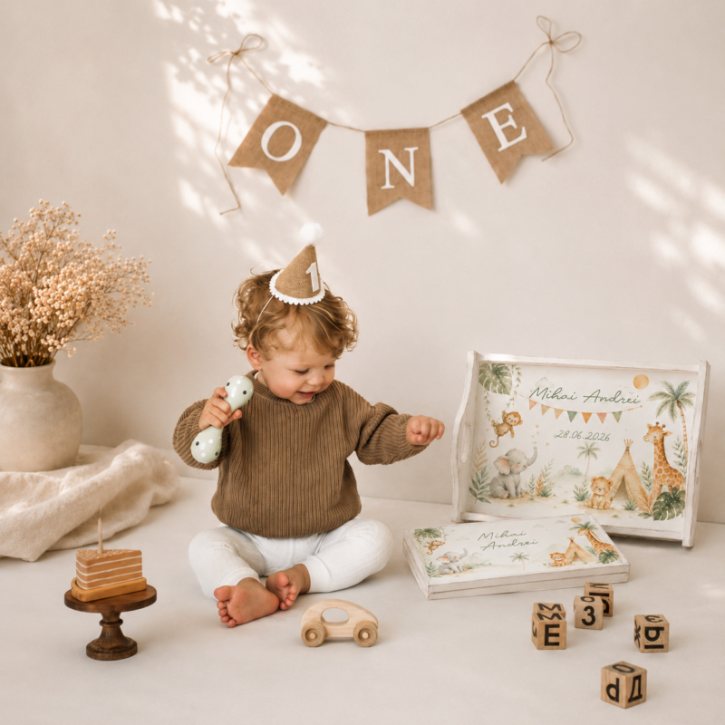 set de tăviță de aniversare Safari Boho personalizat