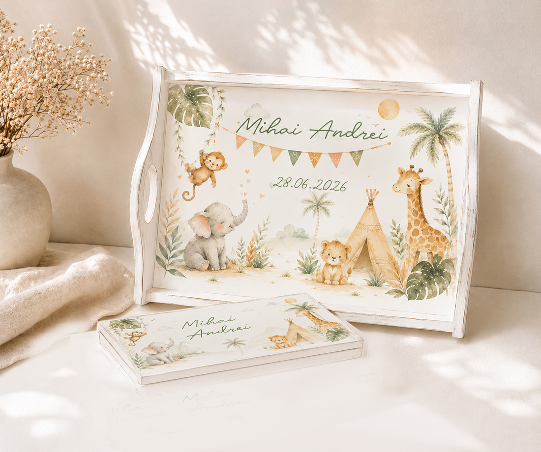Tavita mot personalizata si cutiuta suvita - Set 1 An Safari Boho - imagine 2