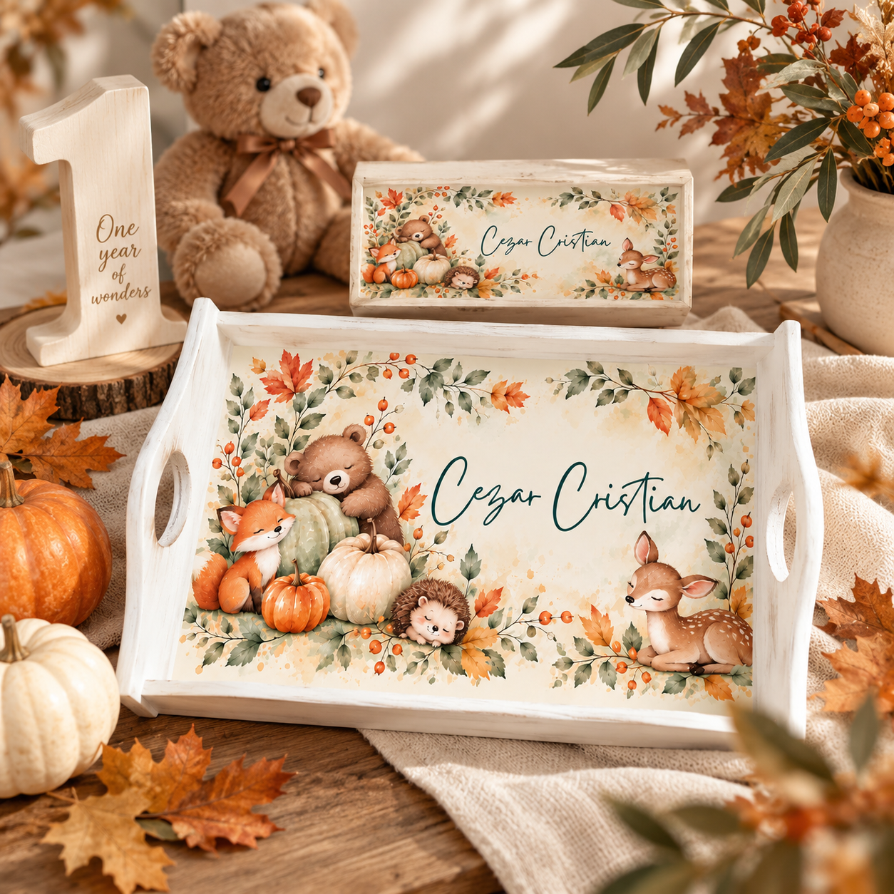 Tavita mot personalizata si cutiuta suvita - Set 1 An Animalute de Toamna - imagine 2