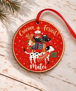 Glob personalizat Cățeii de Crăciun - Crăciun Fericit, cerc ornament