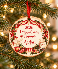 Alternative view of Primul meu Crăciun - ornament personalizat Vintage Circus, cerc din lemn